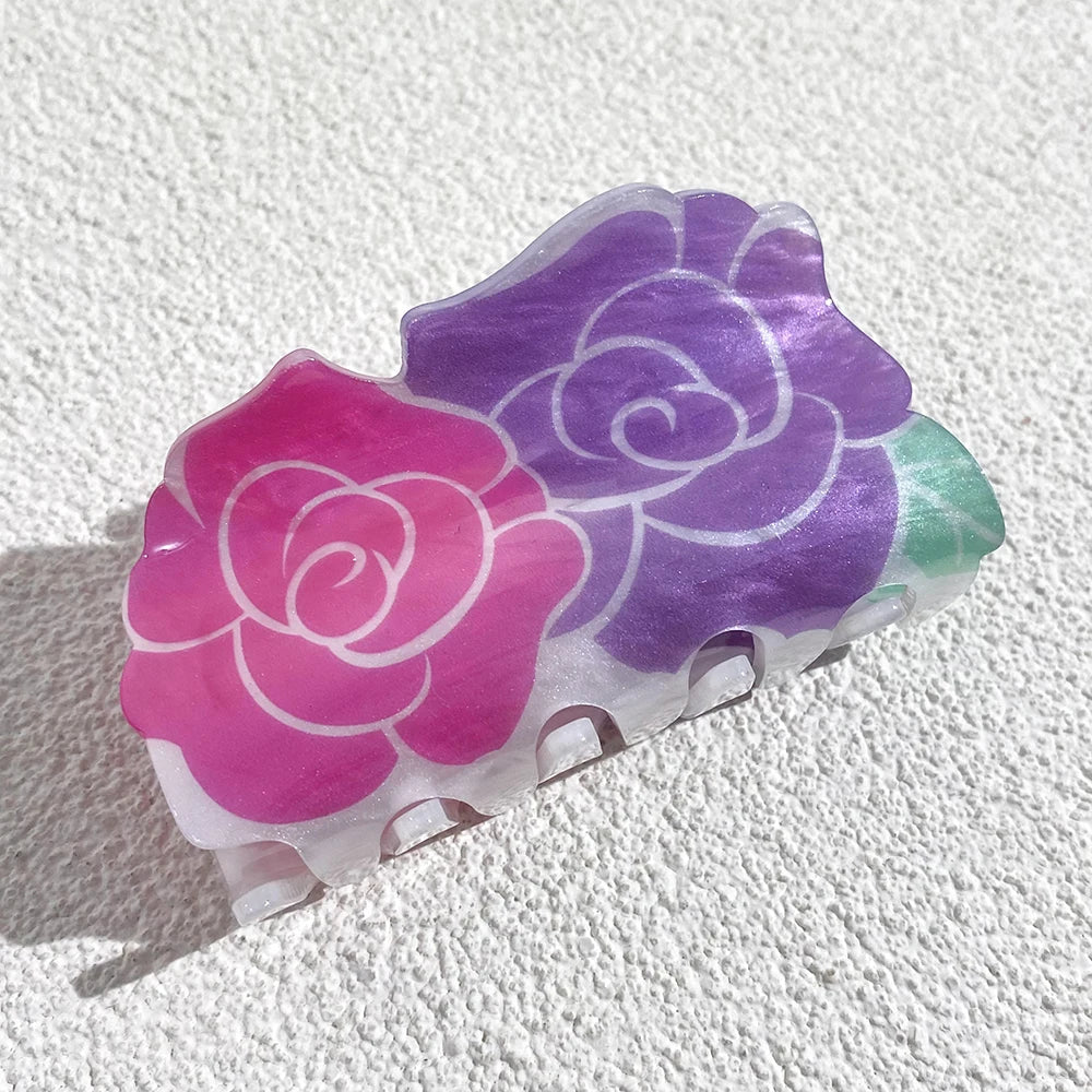 Sweet Acrylic Double Sided Flower Printed Hair Claw Clip for Women Oversize Geometric Shark Hairpin Headwear Hair Accessories