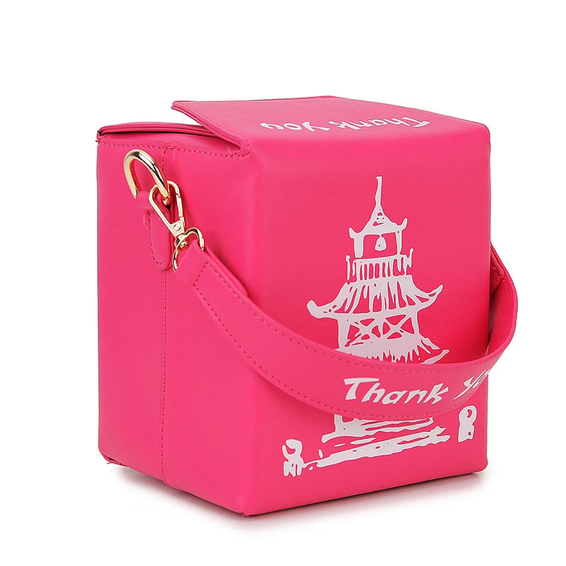 Chinese Takeout Box Purse Pu Leather Women Hand and Crossbody Bag