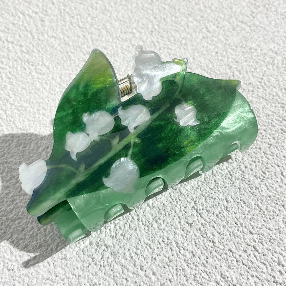 Sweet Acrylic Double Sided Flower Printed Hair Claw Clip for Women Oversize Geometric Shark Hairpin Headwear Hair Accessories