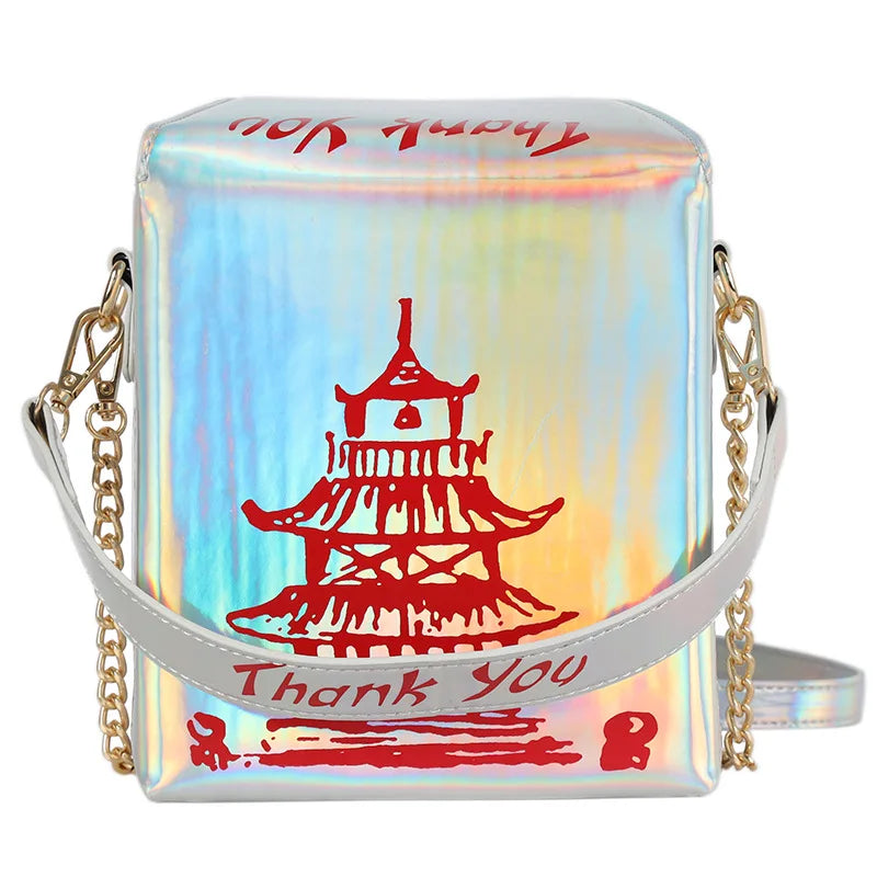 Chinese Takeout Box Purse Pu Leather Women Hand and Crossbody Bag