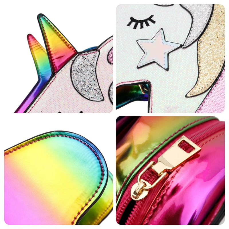 Cute Unicorn Shoulder Bag Fashion Small Chain Crossbody Bag Laser Women Purses and Handbags Cartoon Design Clutch Kawaii Pouch - Totes and Tangles