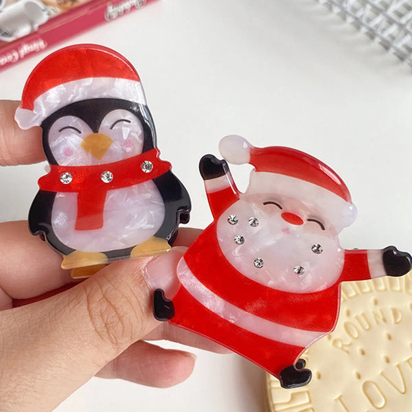 Santa and Penguin Christmas Hair Claw - Clip