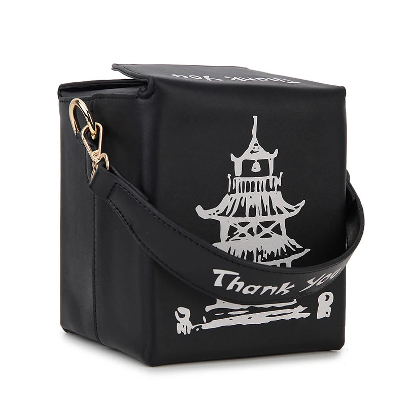 Chinese Takeout Box Purse Pu Leather Women Hand and Crossbody Bag