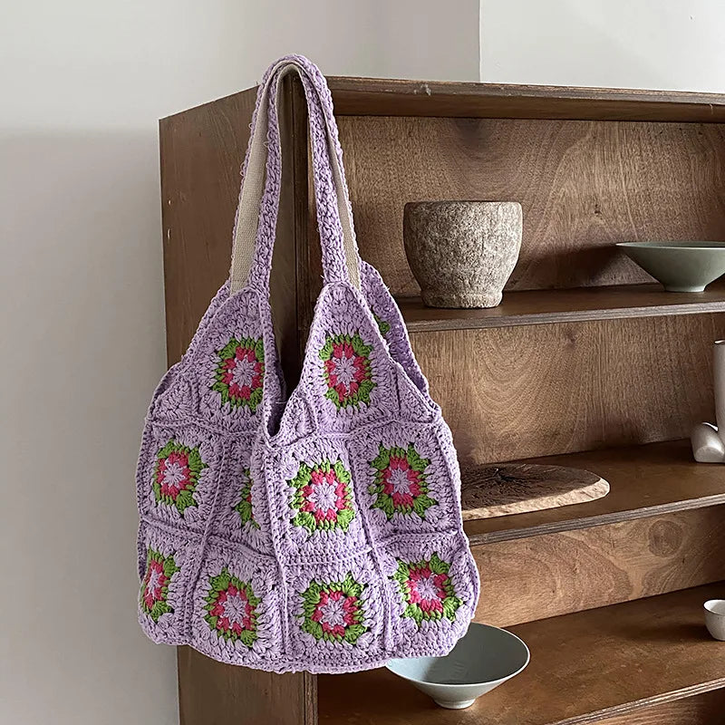 Bohemian Paisley Crochet Women Shoulder Bags Knitting Large Tote Bag Casual Lady Handbags Big Shopper Purses Summer Beach Bag - Totes and Tangles