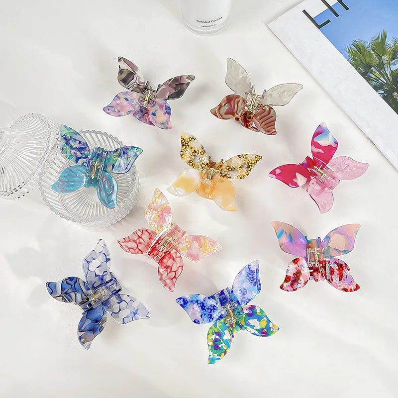 Korean New Fashionable 10cm Three-Dimensional Butterfly Hair Clip Claw Retro Colorful Acetic Acid Shark Clip Hair Accessories