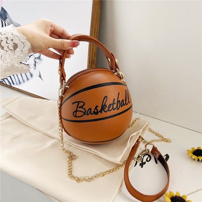 Hot Selling Custom Logo Bag Round Shape Basket Ball Wholesale Cute Bags Handbag Basketball Leather Purse