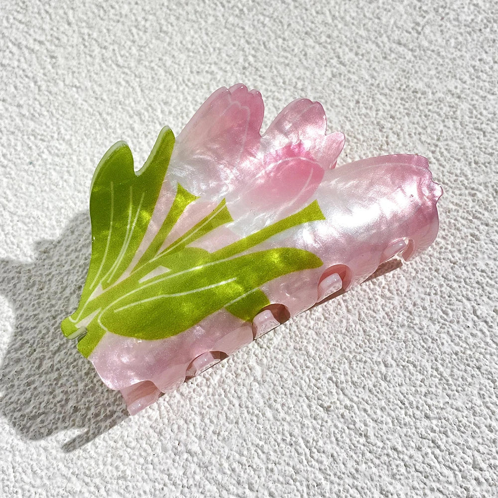 Sweet Acrylic Double Sided Flower Printed Hair Claw Clip for Women Oversize Geometric Shark Hairpin Headwear Hair Accessories