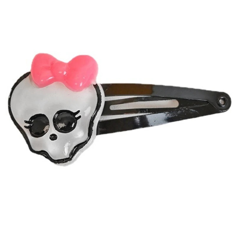 Halloween Skull Hair Clips Cute Skull Bone Pink Bowknot Decorations Punk Rock Hairpins for Women Girls Hair Accessories