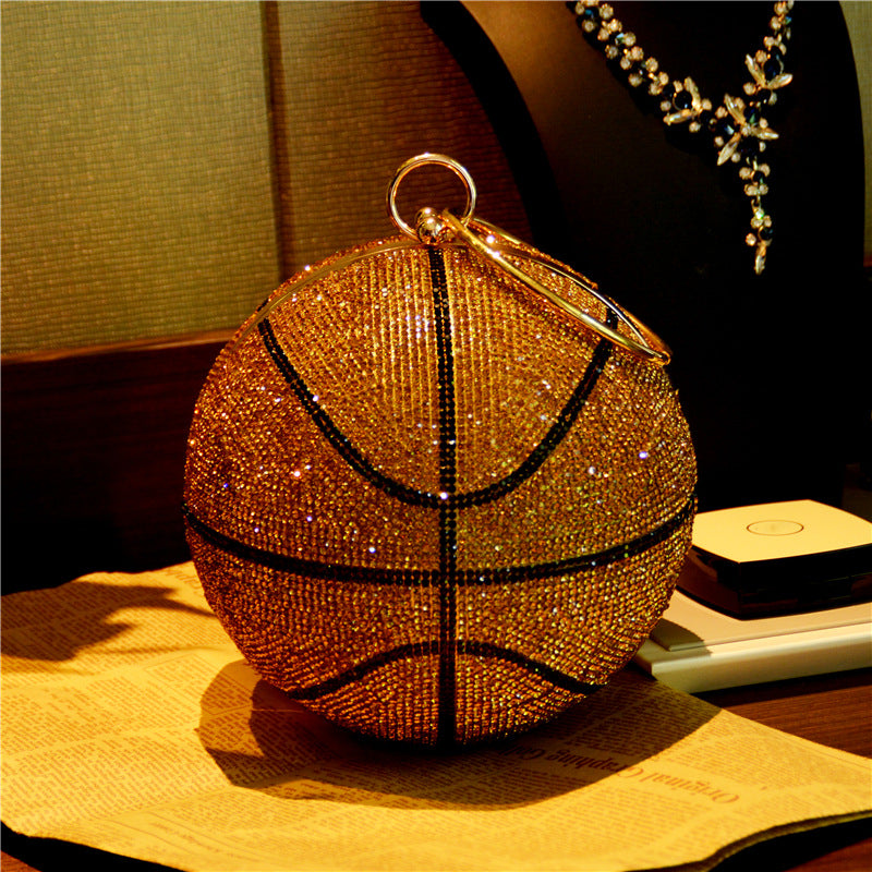 New Rhinestone Crystal Basket Ball Purses Stone Big Capacity Shiny Glitter Bling Diamond Purse Basketball Bag for Ladies Women