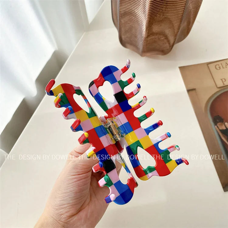 Colorful Checkered Hair Claw - Clip