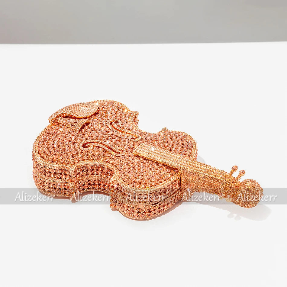 Violin Shaped Crystal Evening Clutch Bags Women 2022 Novelty Rhinestone Wedding Purses and Handbags Luxury Designer High Quality - Totes and Tangles