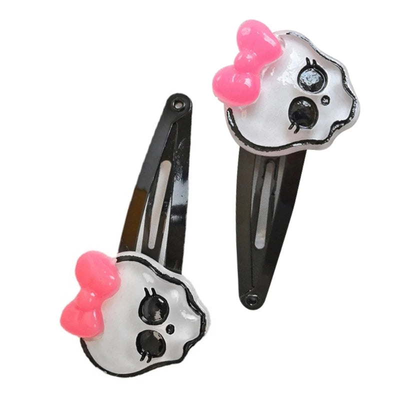 Halloween Skull Hair Clips Cute Skull Bone Pink Bowknot Decorations Punk Rock Hairpins for Women Girls Hair Accessories