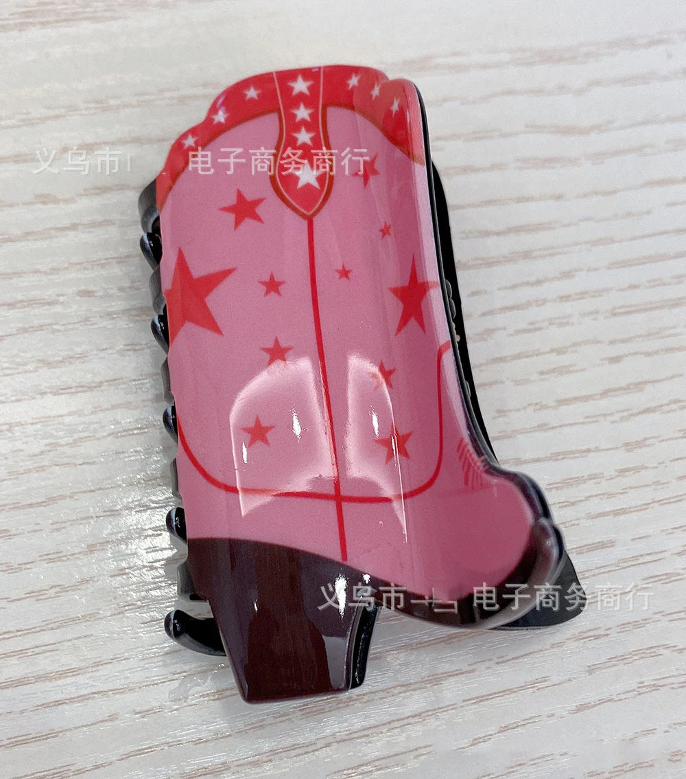 Dropshipping Low Moq 2022 Hot Selling Acrylic Western Cowboy Hat Hair Claw Clip Cowgirl Boot Cowboys Hair Claws