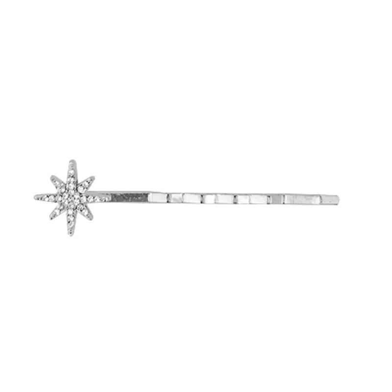 Women Crystal Side Hair Clip Pins Metal Hair Barrettes Girl Hair Accessories Stars Moon Rhinestone Clips Set Star Hairpins