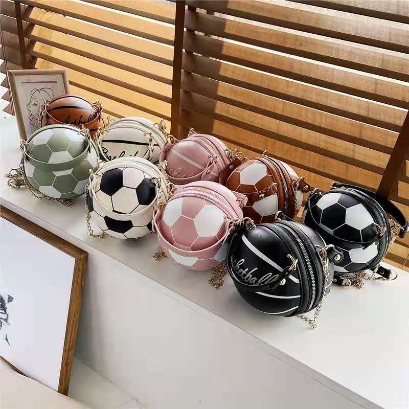 Hot Selling Custom Logo Bag Round Shape Basket Ball Wholesale Cute Bags Handbag Basketball Leather Purse