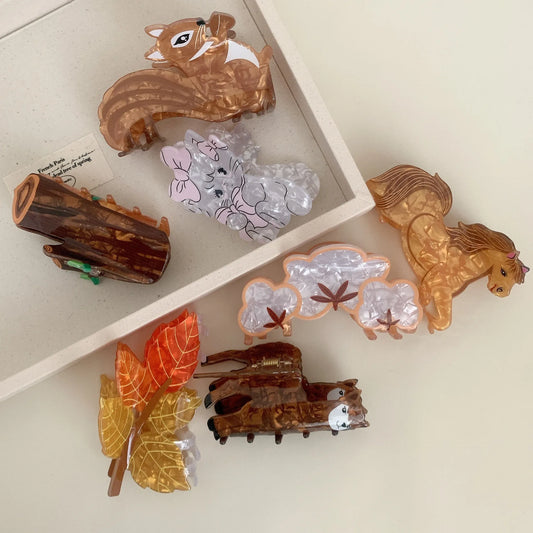 New Forest Animal Hair Claw Clip Cute Cartoon Horse Alpaca Acrylic Grab Hair Clip Shark Clip for Woman Hairpin Hair Accessories