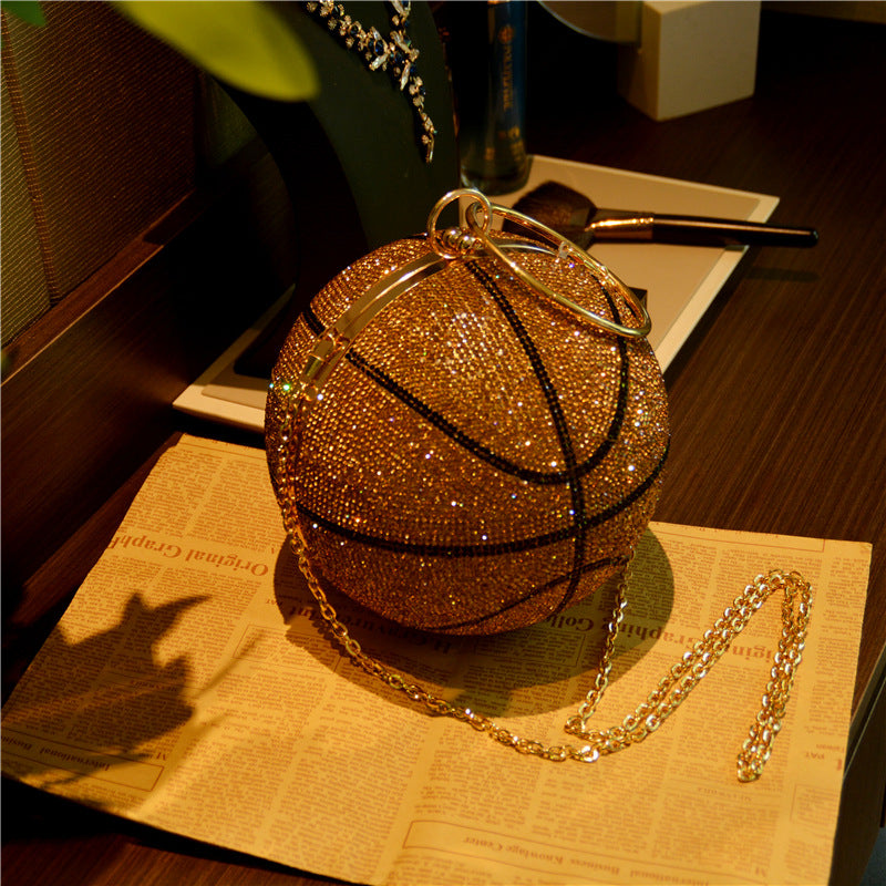 New Rhinestone Crystal Basket Ball Purses Stone Big Capacity Shiny Glitter Bling Diamond Purse Basketball Bag for Ladies Women