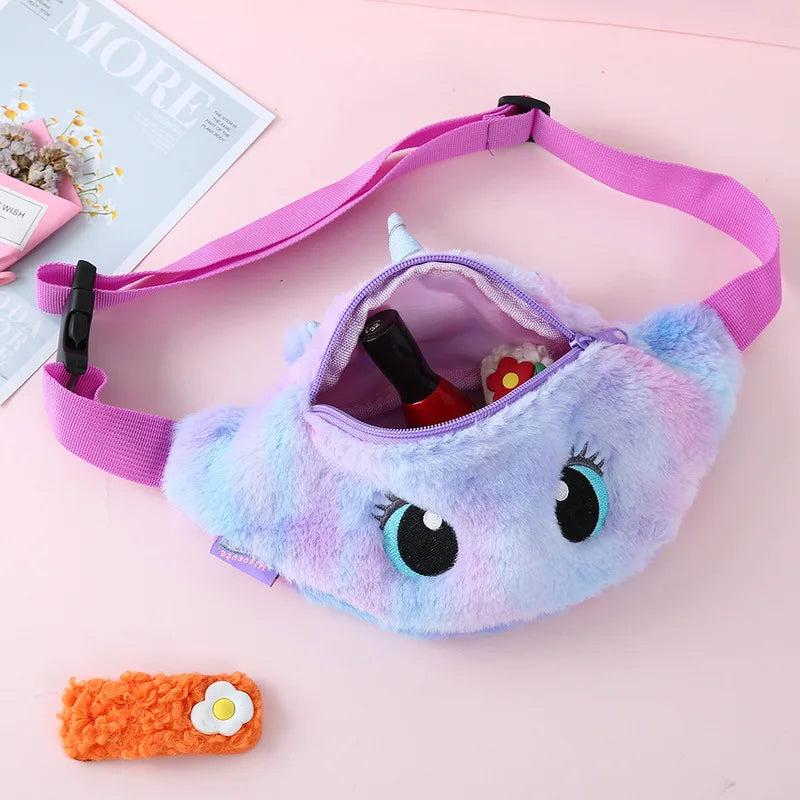 Children's Fanny Pack Cute Unicorn  Plush Toys Belt Gradient Color Chest Bag Cartoon Coin Purse Travel Chest Bag Girls Waist Bag - Totes and Tangles