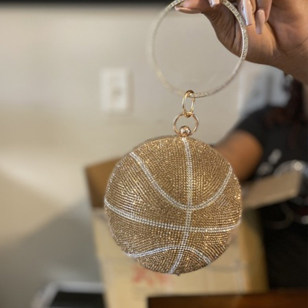 New Rhinestone Crystal Basket Ball Purses Stone Big Capacity Shiny Glitter Bling Diamond Purse Basketball Bag for Ladies Women