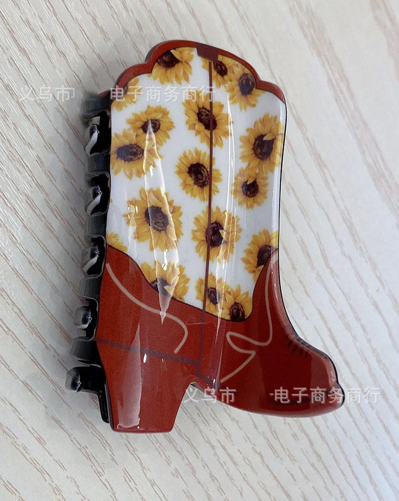 Dropshipping Low Moq 2022 Hot Selling Acrylic Western Cowboy Hat Hair Claw Clip Cowgirl Boot Cowboys Hair Claws