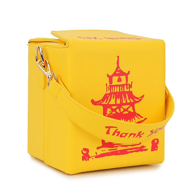 Chinese Takeout Box Purse Pu Leather Women Hand and Crossbody Bag