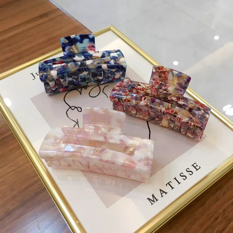 Korean Rectangle Acrylic Marble Hair Claws Cellulose Acetate Hair Clip Hairpins for Women Girls Hair Crab Clamp Hair Accessories