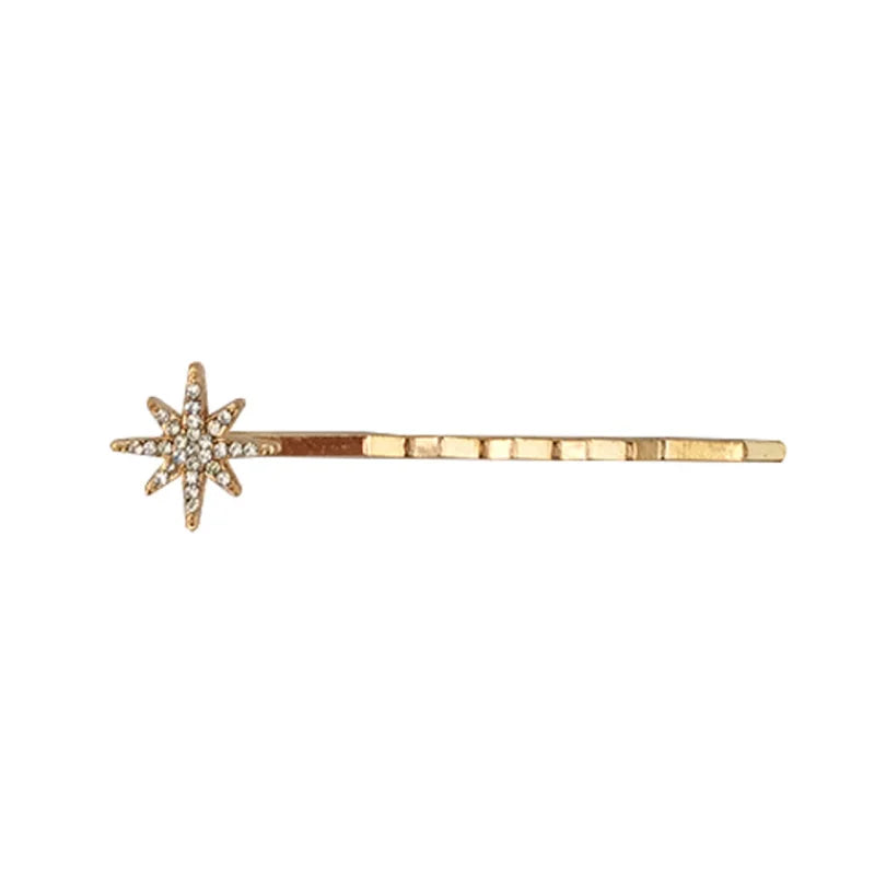 Women Crystal Side Hair Clip Pins Metal Hair Barrettes Girl Hair Accessories Stars Moon Rhinestone Clips Set Star Hairpins