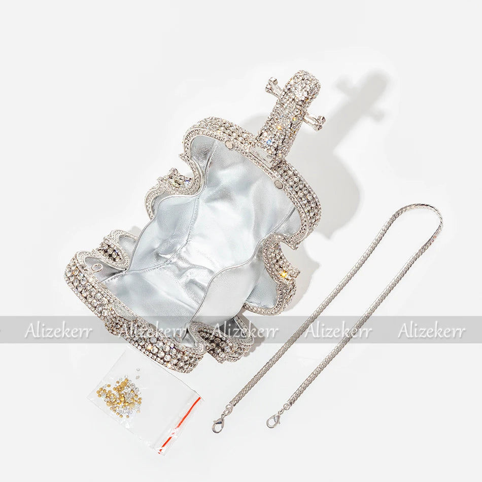 Violin Shaped Crystal Evening Clutch Bags Women 2022 Novelty Rhinestone Wedding Purses and Handbags Luxury Designer High Quality - Totes and Tangles