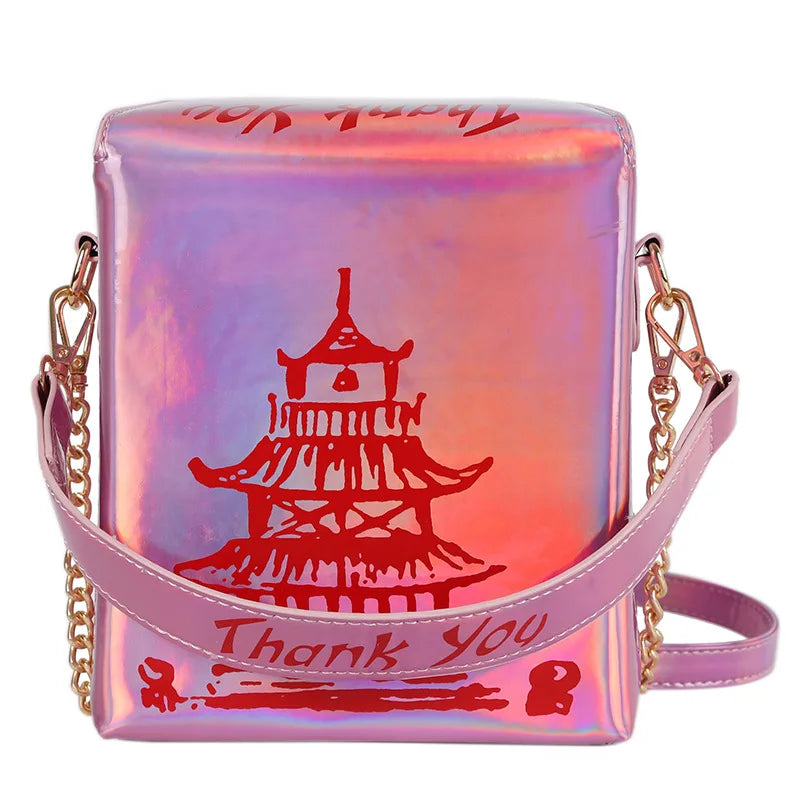 Chinese Takeout Box Purse Pu Leather Women Hand and Crossbody Bag