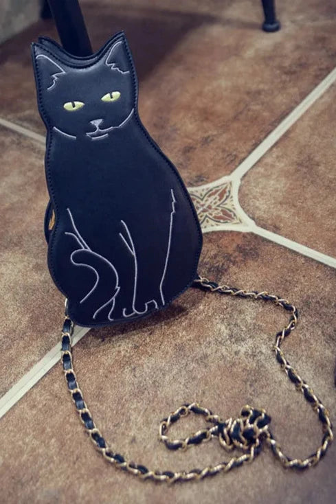 Black Cat Noverty Crossbody Chain Bag Women's Girl  Street Fashion Animal Kitten Cute Cool Unique Fun Cross Body Purse Bag - Totes and Tangles