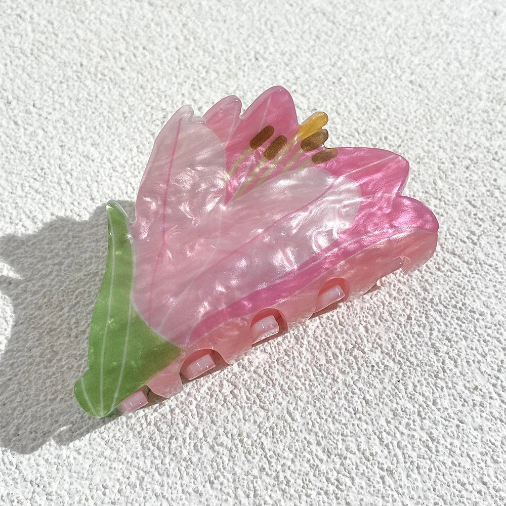 Sweet Acrylic Double Sided Flower Printed Hair Claw Clip for Women Oversize Geometric Shark Hairpin Headwear Hair Accessories