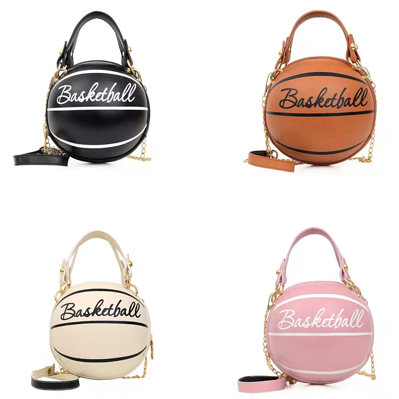 Hot Selling Custom Logo Bag Round Shape Basket Ball Wholesale Cute Bags Handbag Basketball Leather Purse