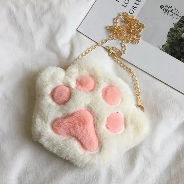 Cute Bear Paw Girls Chain Zipper Shoulder Bag Lovely Children's Soft Plush Coin Purse Baby Boys Accessories Small Crossbody Bags - Totes and Tangles