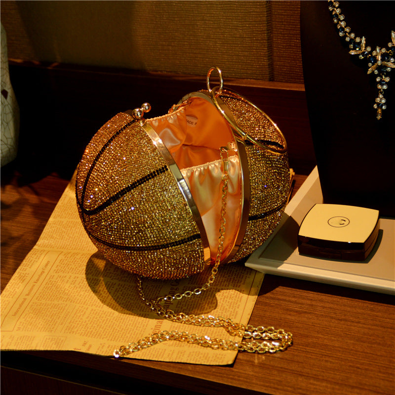 New Rhinestone Crystal Basket Ball Purses Stone Big Capacity Shiny Glitter Bling Diamond Purse Basketball Bag for Ladies Women