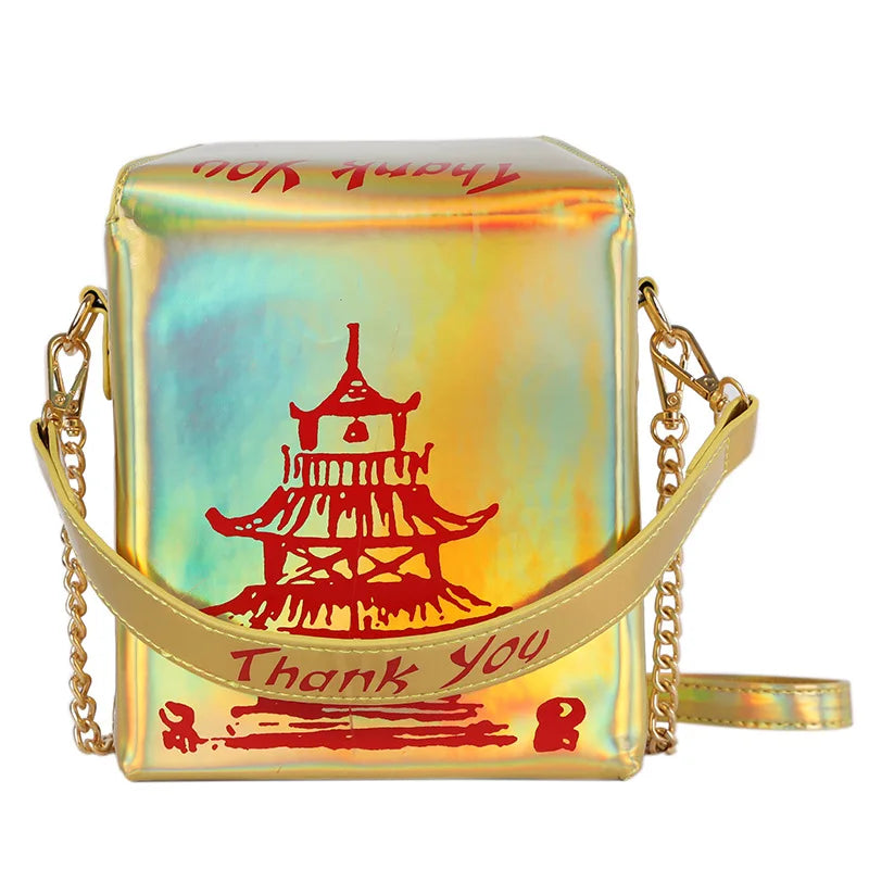 Chinese Takeout Box Purse Pu Leather Women Hand and Crossbody Bag