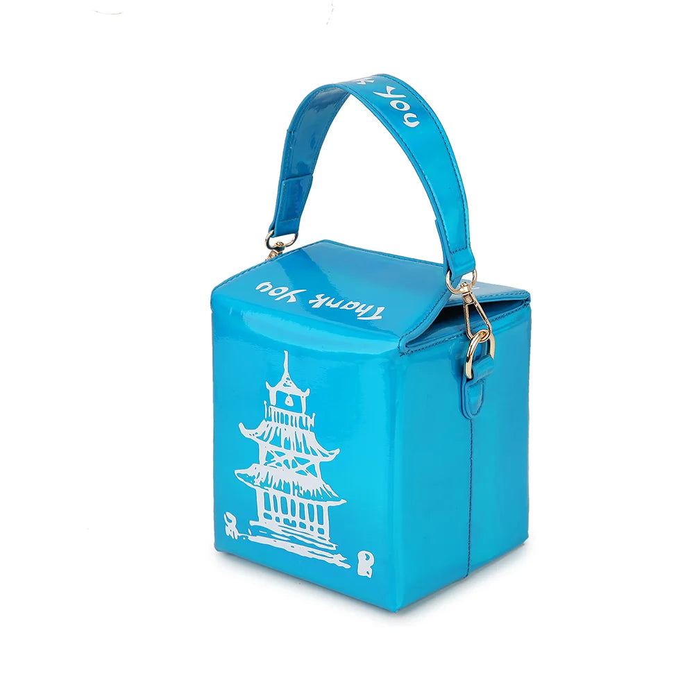 Chinese Takeout Box Purse Pu Leather Women Hand and Crossbody Bag