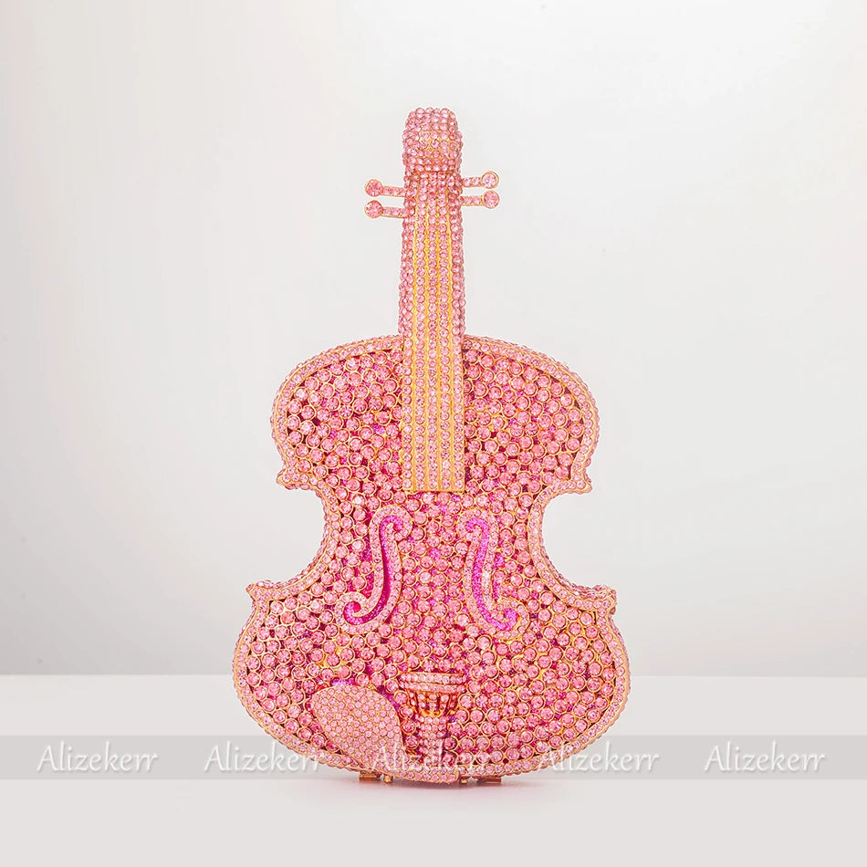 Violin Shaped Crystal Evening Clutch Bags Women 2022 Novelty Rhinestone Wedding Purses and Handbags Luxury Designer High Quality - Totes and Tangles