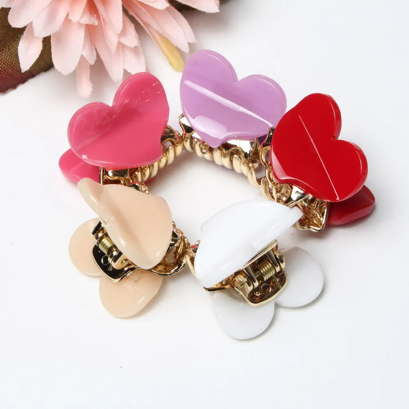 4pc/Pack 2mm Heart-Shaped Mini Hair Clip Cute Heart Acrylic Hair Claw Candy Color Hair Band Clip Gold Plated Claw Girl Hair Claw - Totes and Tangles