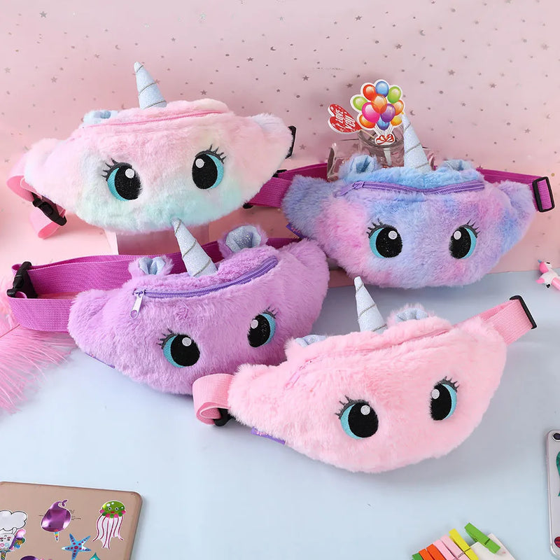 Children's Fanny Pack Cute Unicorn  Plush Toys Belt Gradient Color Chest Bag Cartoon Coin Purse Travel Chest Bag Girls Waist Bag - Totes and Tangles