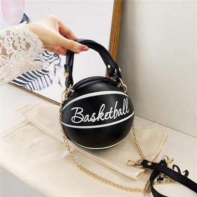 Hot Selling Custom Logo Bag Round Shape Basket Ball Wholesale Cute Bags Handbag Basketball Leather Purse