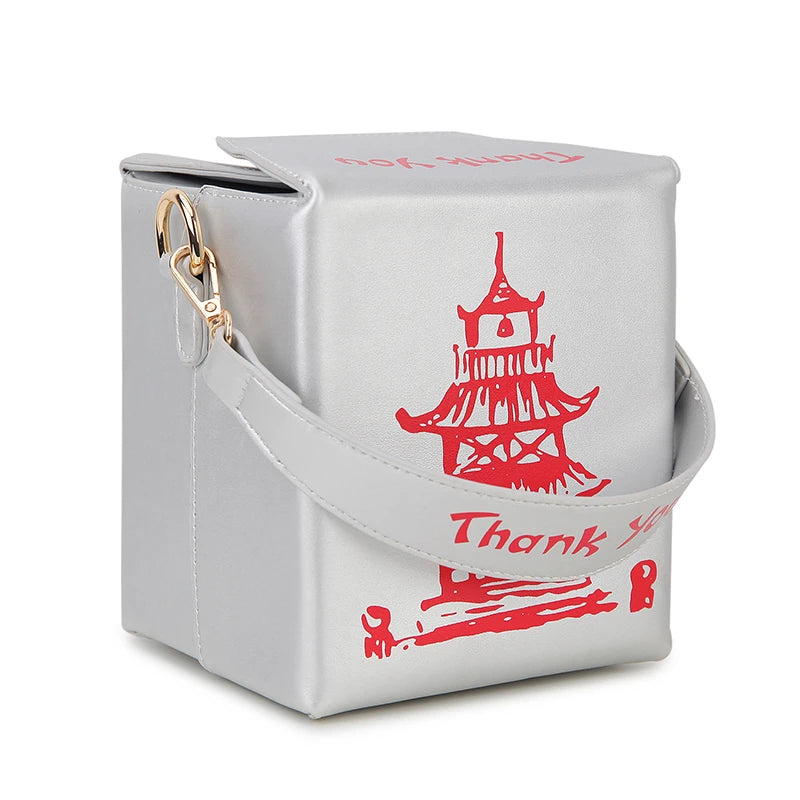 Chinese Takeout Box Purse Pu Leather Women Hand and Crossbody Bag