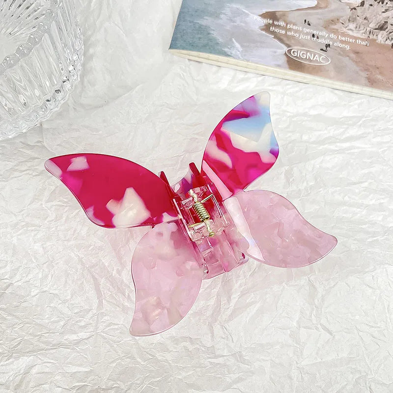 Korean New Fashionable 10cm Three-Dimensional Butterfly Hair Clip Claw Retro Colorful Acetic Acid Shark Clip Hair Accessories