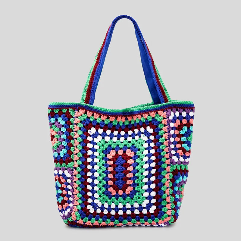 Bohemian Paisley Crochet Women Shoulder Bags Knitting Large Tote Bag Casual Lady Handbags Big Shopper Purses Summer Beach Bag - Totes and Tangles