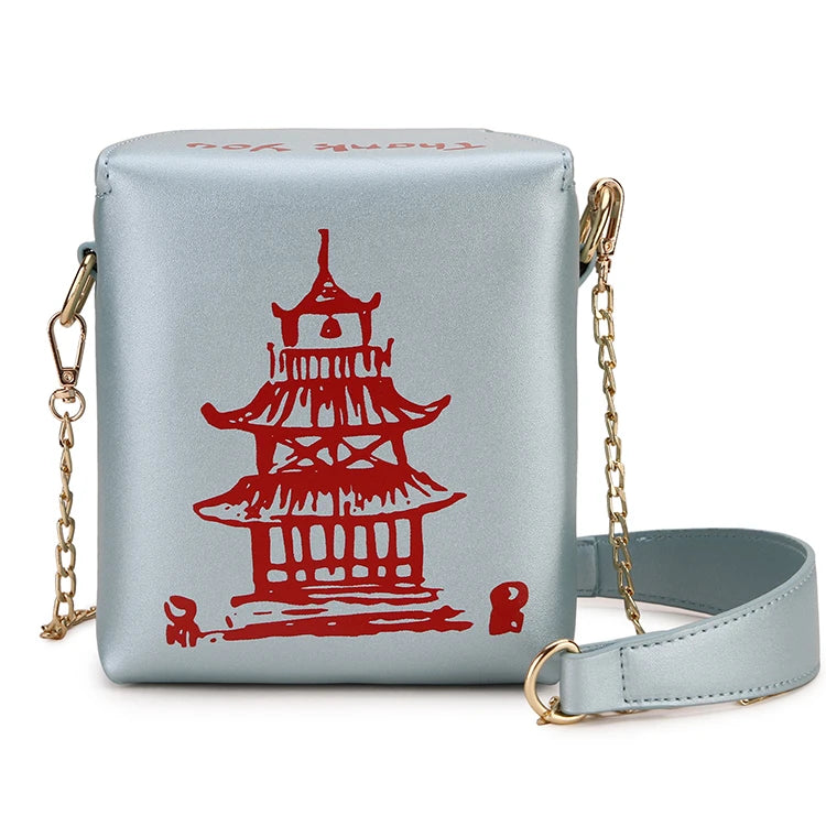 Chinese Takeout Box Purse Pu Leather Women Hand and Crossbody Bag