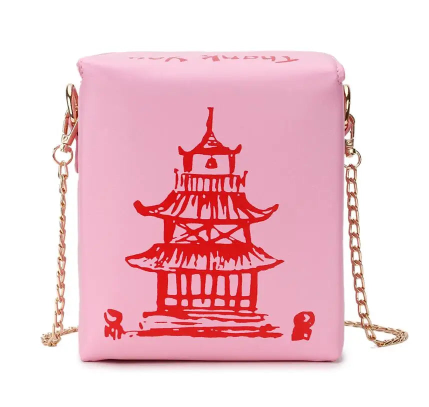 Chinese Takeout Box Purse Pu Leather Women Hand and Crossbody Bag