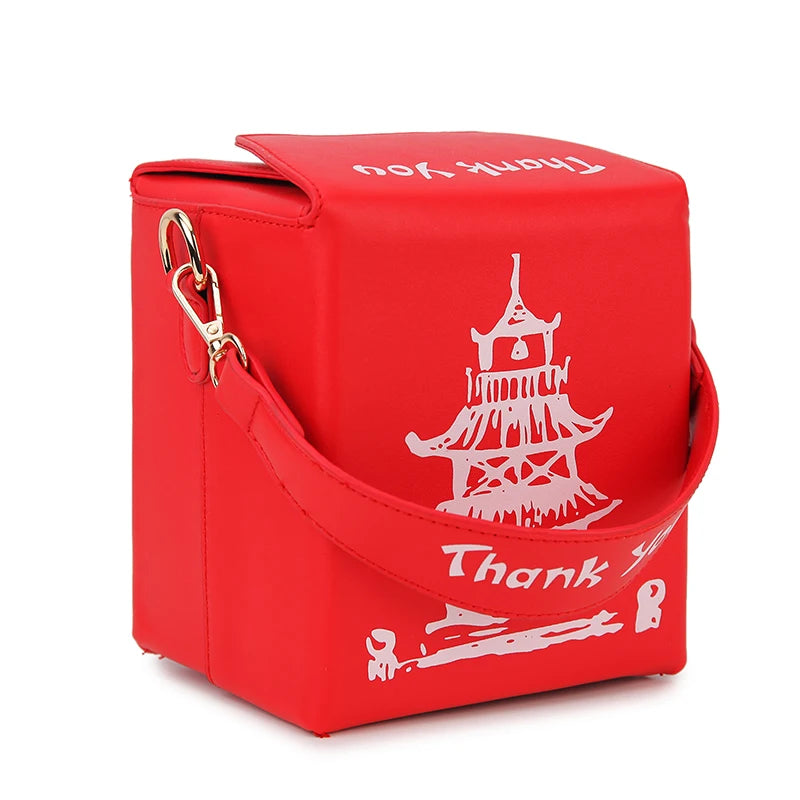 Chinese Takeout Box Purse Pu Leather Women Hand and Crossbody Bag