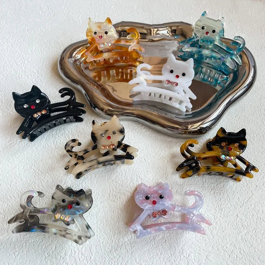 Muweordy Cute Cat Hair Clip Acetate Claw Clip Animal Hair Claw for Women Cartoon Hair Crab Clip Headwear Kawaii Hair Accessories