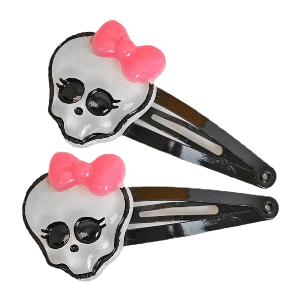 Halloween Skull Hair Clips Cute Skull Bone Pink Bowknot Decorations Punk Rock Hairpins for Women Girls Hair Accessories