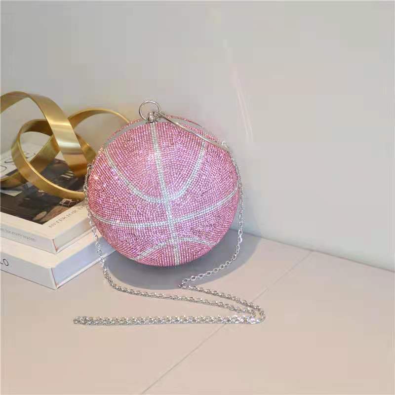 New Rhinestone Crystal Basket Ball Purses Stone Big Capacity Shiny Glitter Bling Diamond Purse Basketball Bag for Ladies Women
