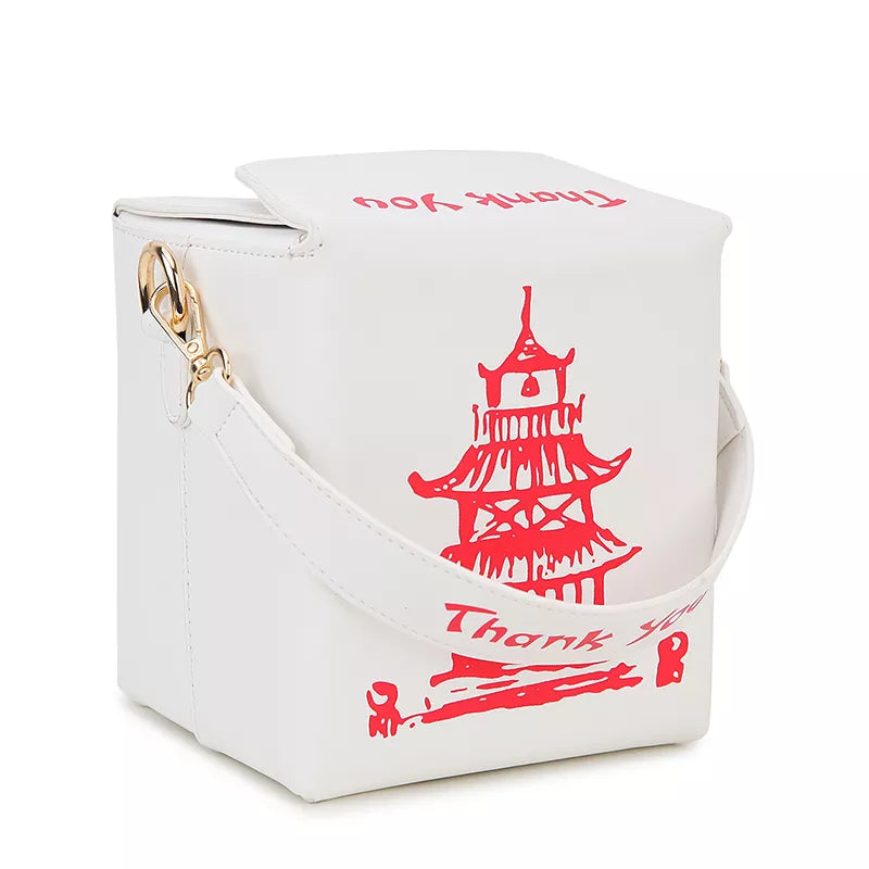 Chinese Takeout Box Purse Pu Leather Women Hand and Crossbody Bag